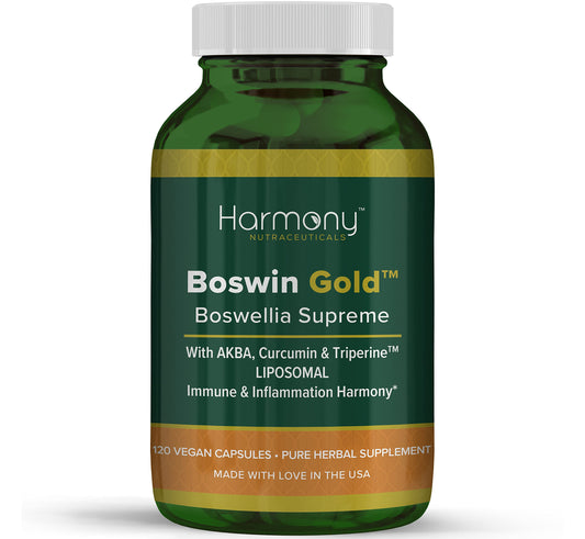 Harmony Nutraceuticals Boswin Gold Liposomal bottle showcases high-potency formula for joint support.
