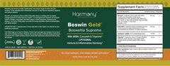 Harmony Nutraceuticals Boswin Gold Liposomal Triperine close-up illustrates absorption-boosting companions.