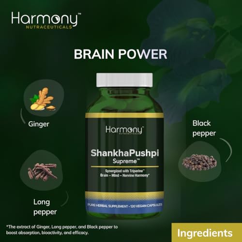 Harmony Nutraceuticals ShankhPushpi Supreme capsules closeup highlighting vegan formulation