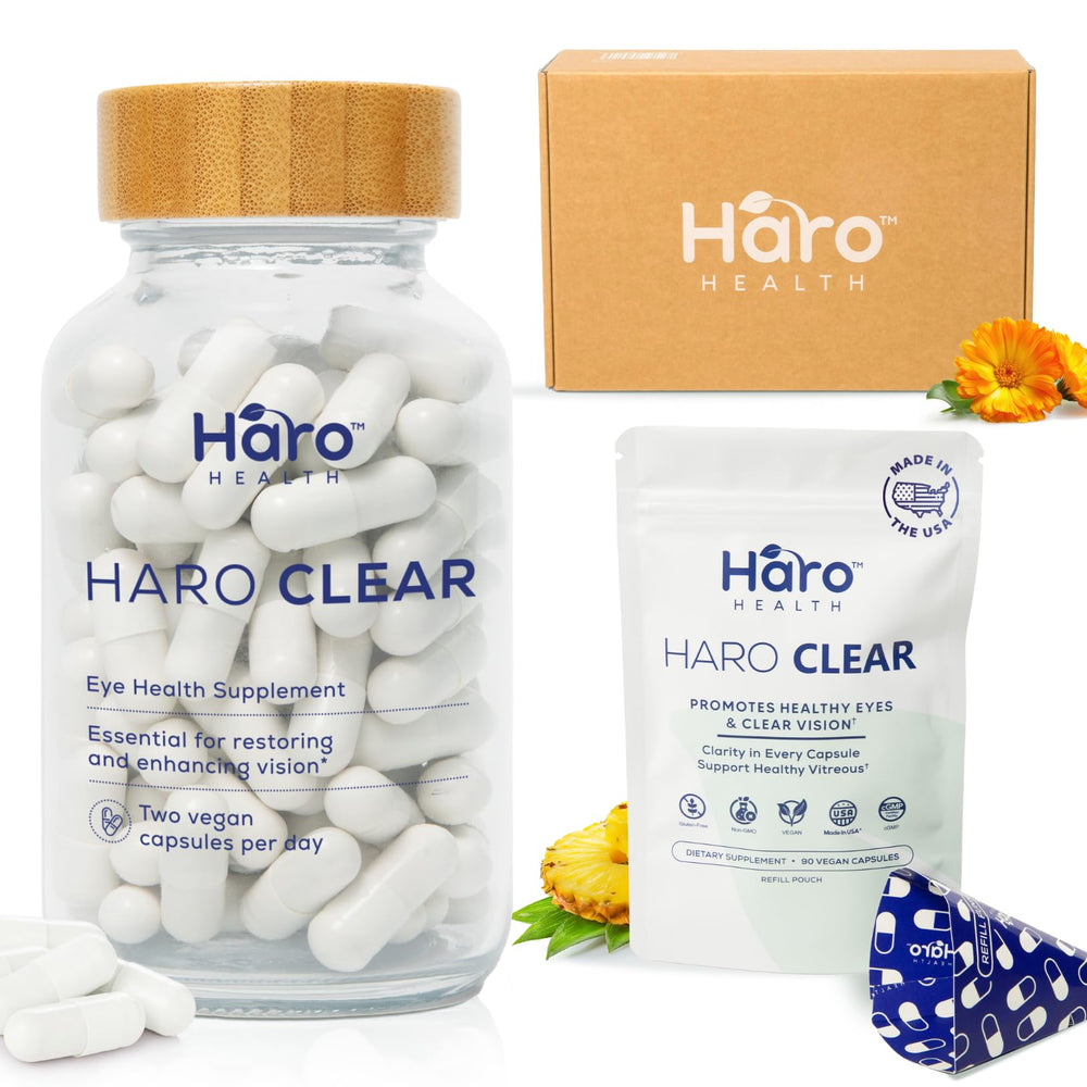 Haro Clear bottle close-up for daily eye vitamin support