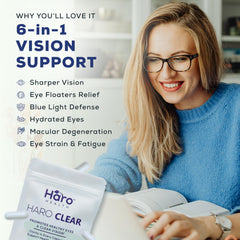 Haro Health capsules closeup shows easy daily eye support for adults