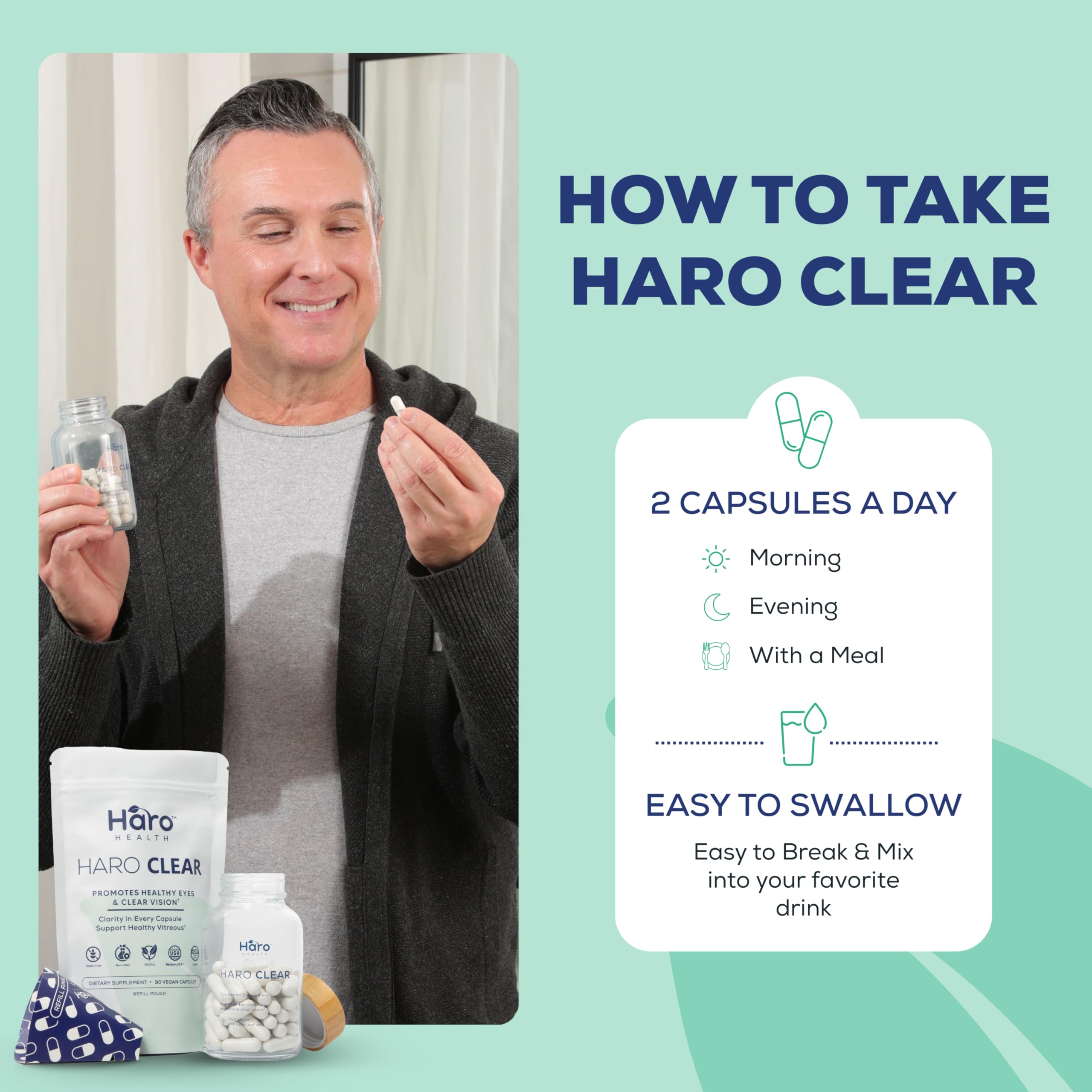 Haro Health daily routine bottle suggests convenient long-term eye care
