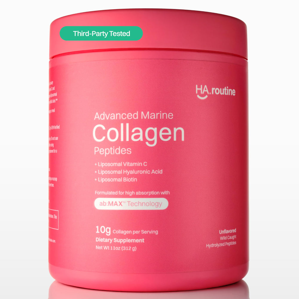 Haroutine Advanced Marine Collagen Powder bottle highlights premium blend for skin support.