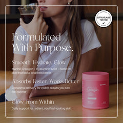 Haroutine collagen scoop and lid demonstrates easy dosing for daily skin routine.