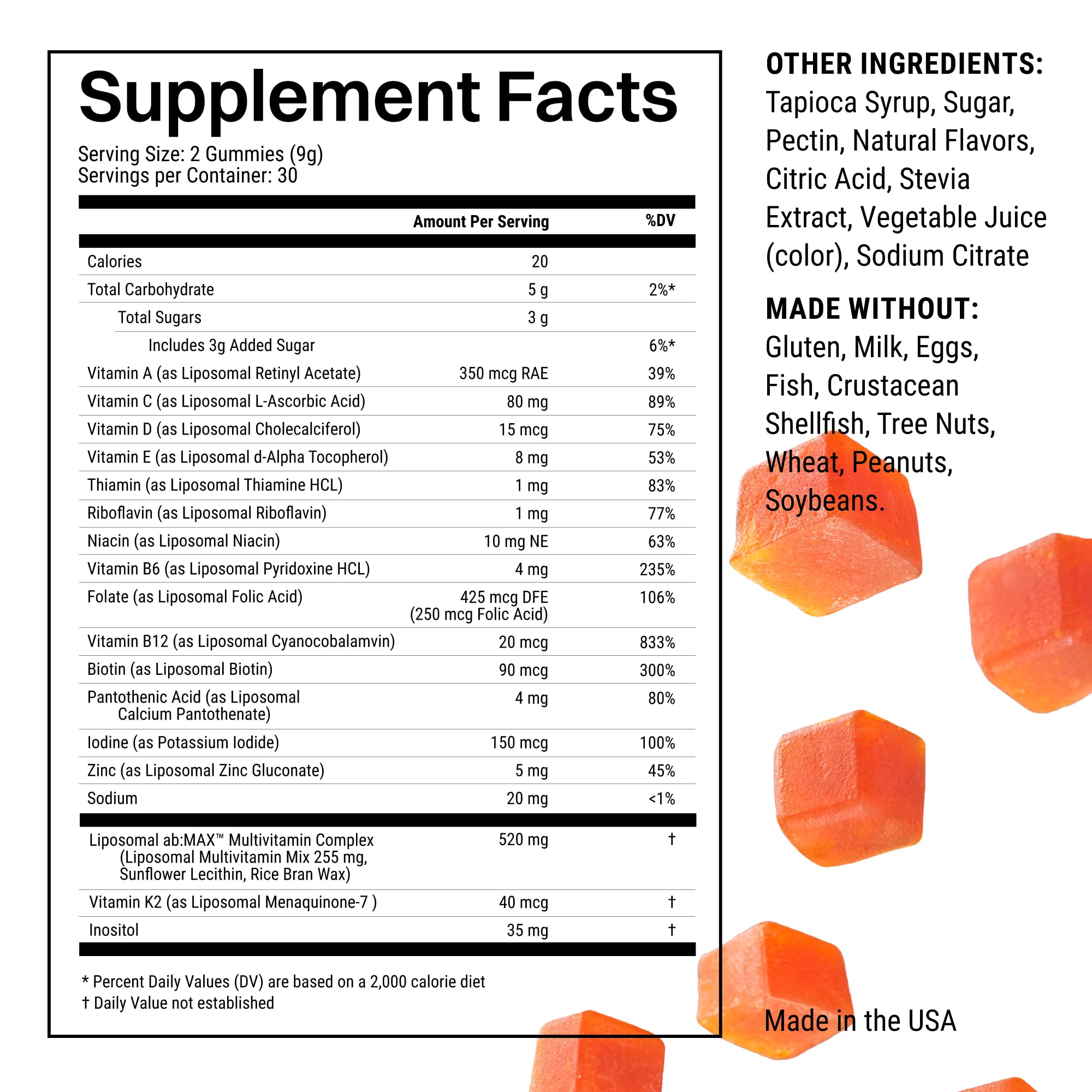 Label detail shows 14 vitamins and minerals in Haroutine multivitamin gummies.