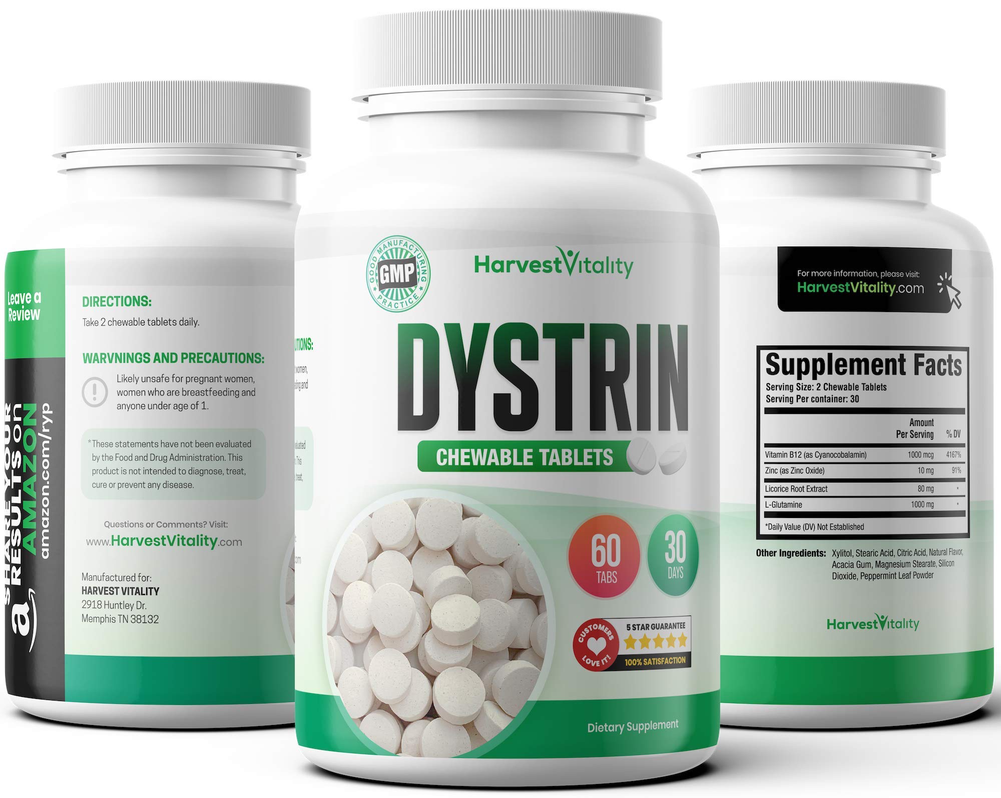 Harvest Vitality Dystrin mint leaf cooling to soothe discomfort.