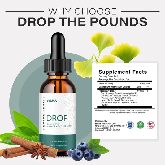 Havah Drop The Pounds bottle back label shows ingredients for informed use.