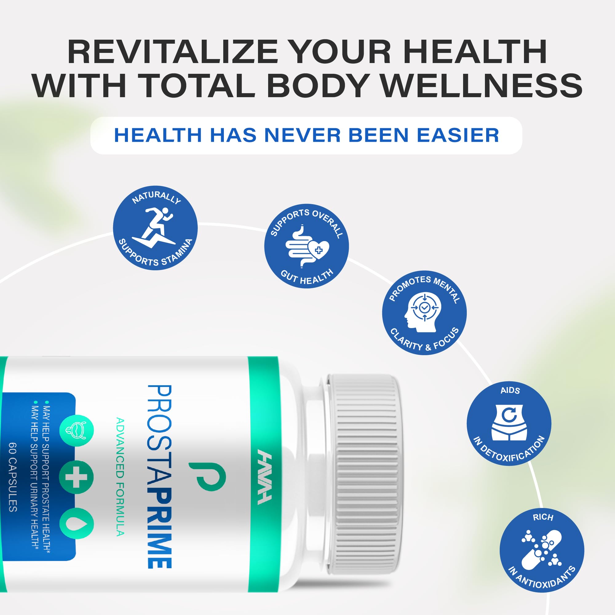 Havah ProstaPrime bottle in bathroom cabinet, ready for your daily routine.