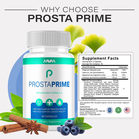 Havah ProstaPrime capsules close-up, easy to swallow as part of a routine.