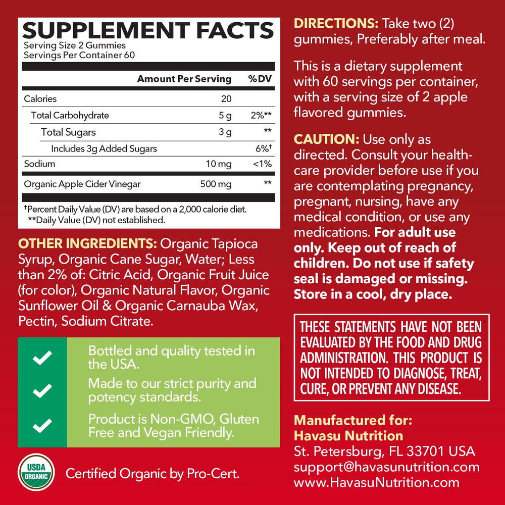 Havasu Nutrition ACV Gummies pouring gummy serving for convenient daily use.