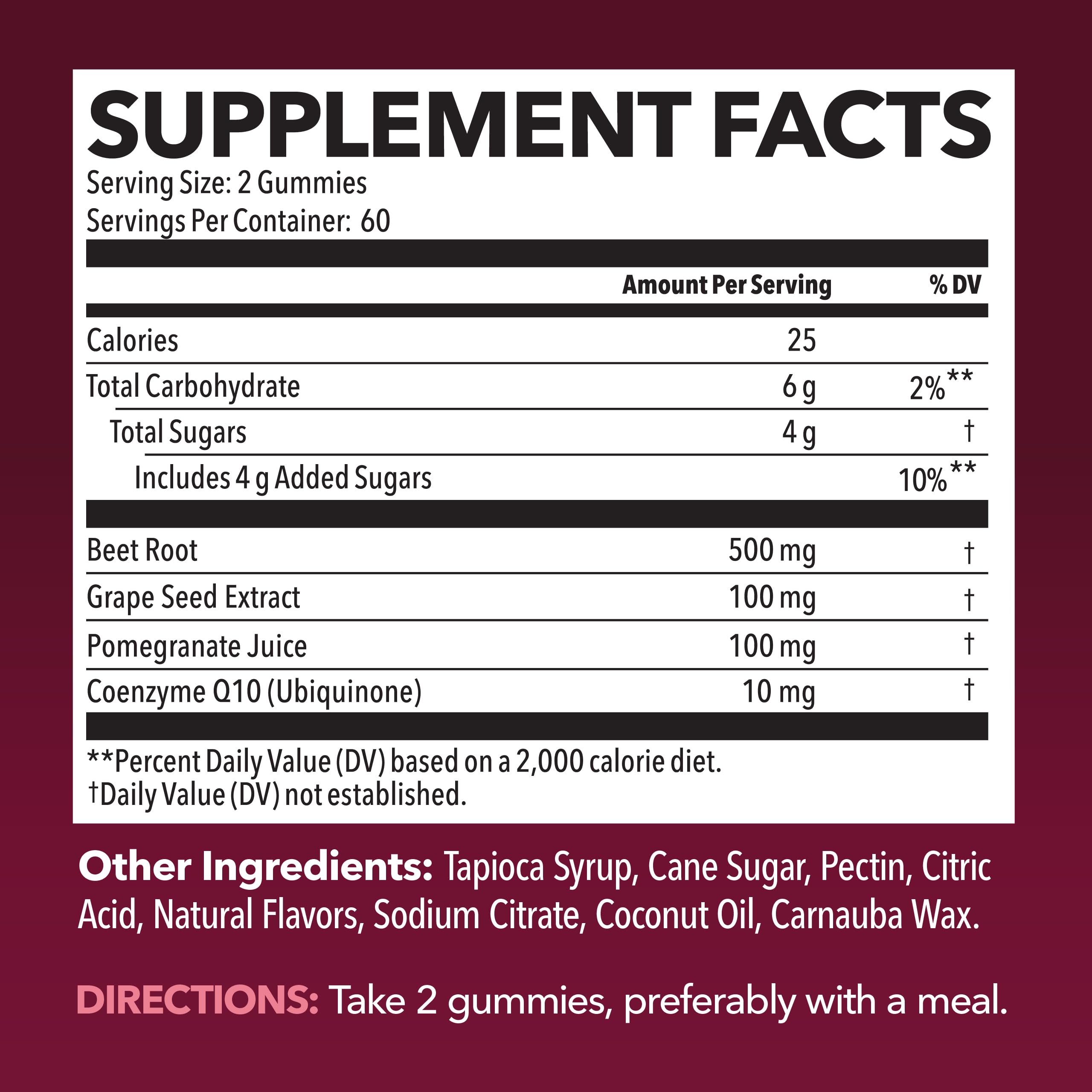 Close-up of a gummy showing 500 mg beet root per piece from Havasu Nutrition.