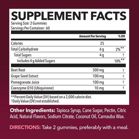 Close-up of a gummy showing 500 mg beet root per piece from Havasu Nutrition.