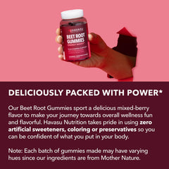 Gummies spilled from Havasu Nutrition bottle signal convenient energy support.