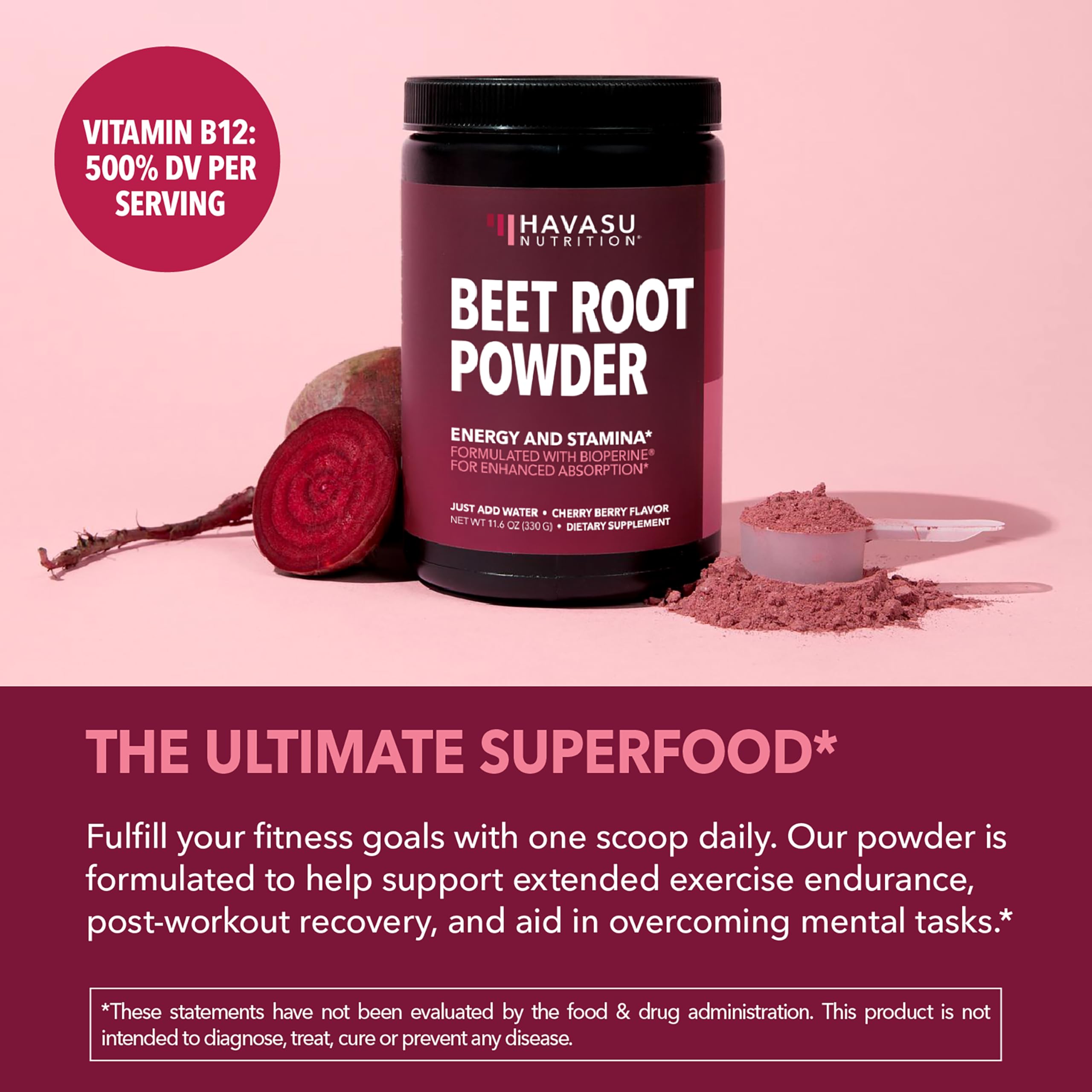 HAVASU Nutrition Beet Root Powder cherry-berry flavor in a glass