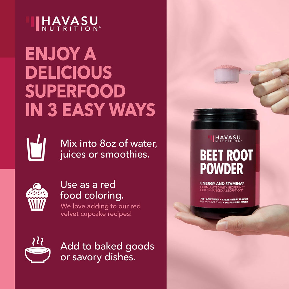 HAVASU Nutrition Beet Root Powder with cordyceps ingredients close-up