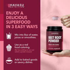 HAVASU Nutrition Beet Root Powder with cordyceps ingredients close-up