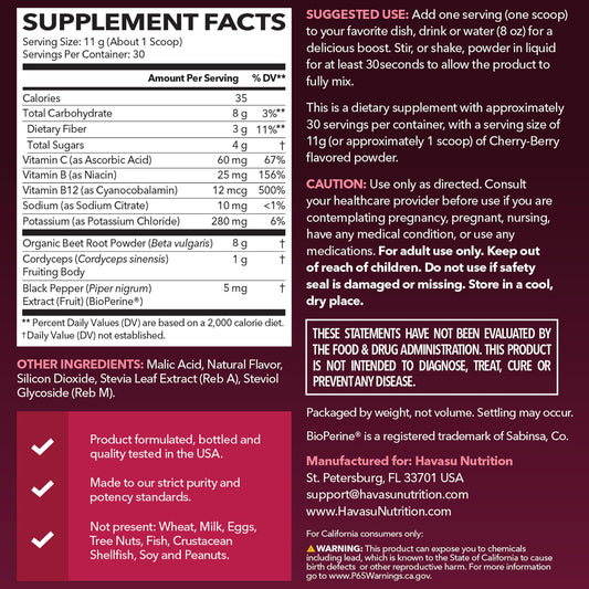 HAVASU Nutrition Beet Root Powder scoop showing measured serving