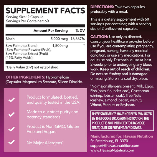 HAVASU NUTRITION Biotin capsules highlighting 5000mcg for nails and skin
