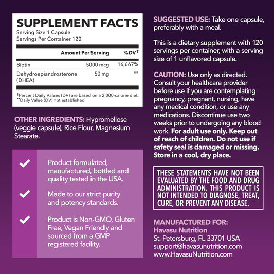 DHEA Biotin bottle shown for easy daily wellness routine.