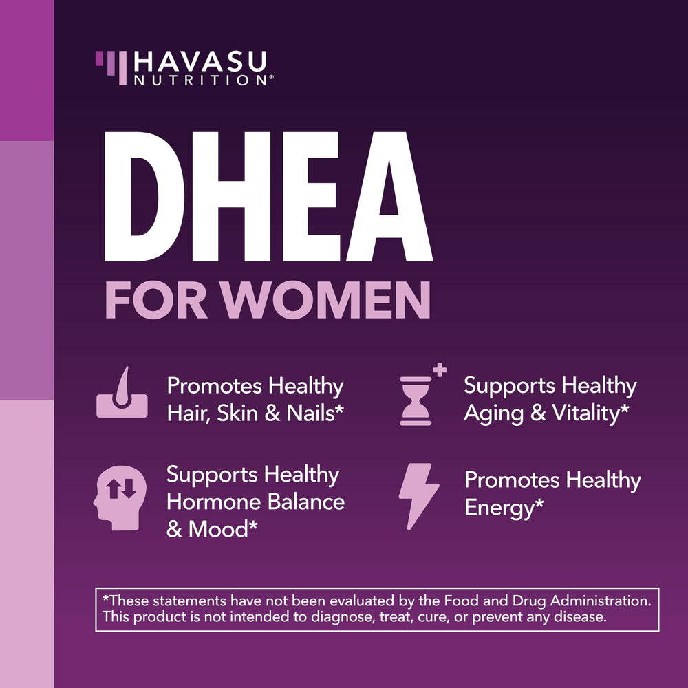 Label highlights 50 mg DHEA and 5000 mcg biotin per capsule.
