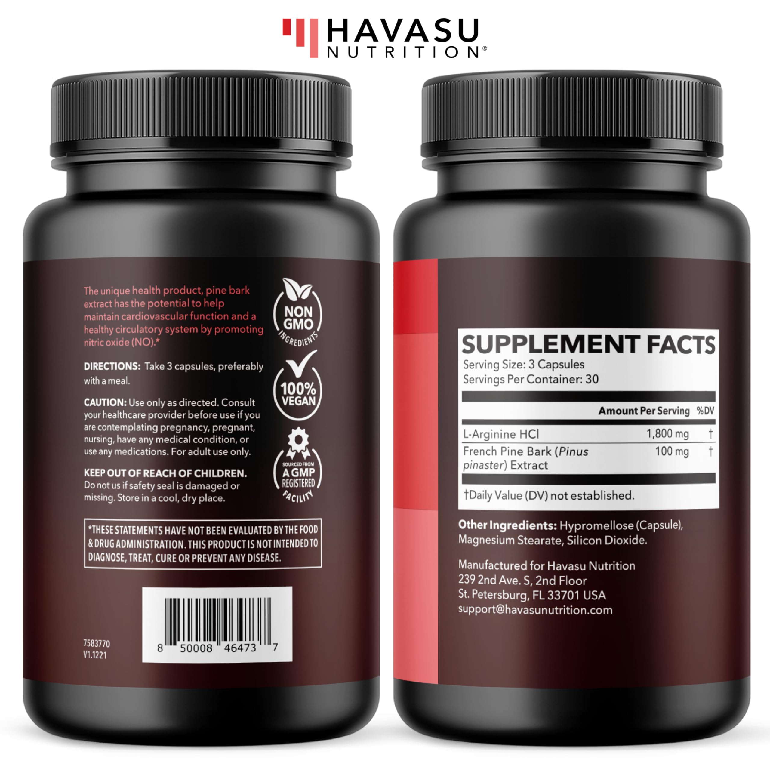 HAVASU Nutrition L-Arginine Pine Bark nightstand setup supports recovery routine.