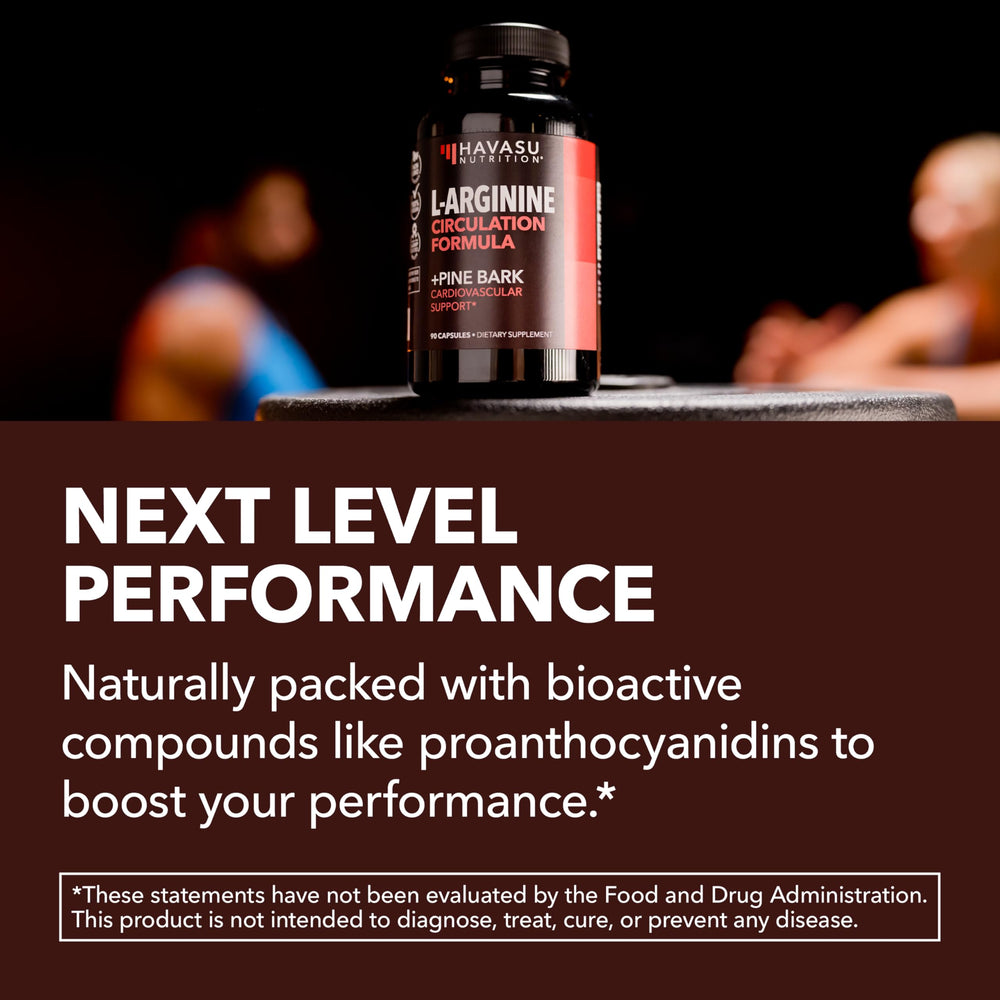 HAVASU Nutrition L-Arginine Pine Bark vegan non-GMO icon signals purity.