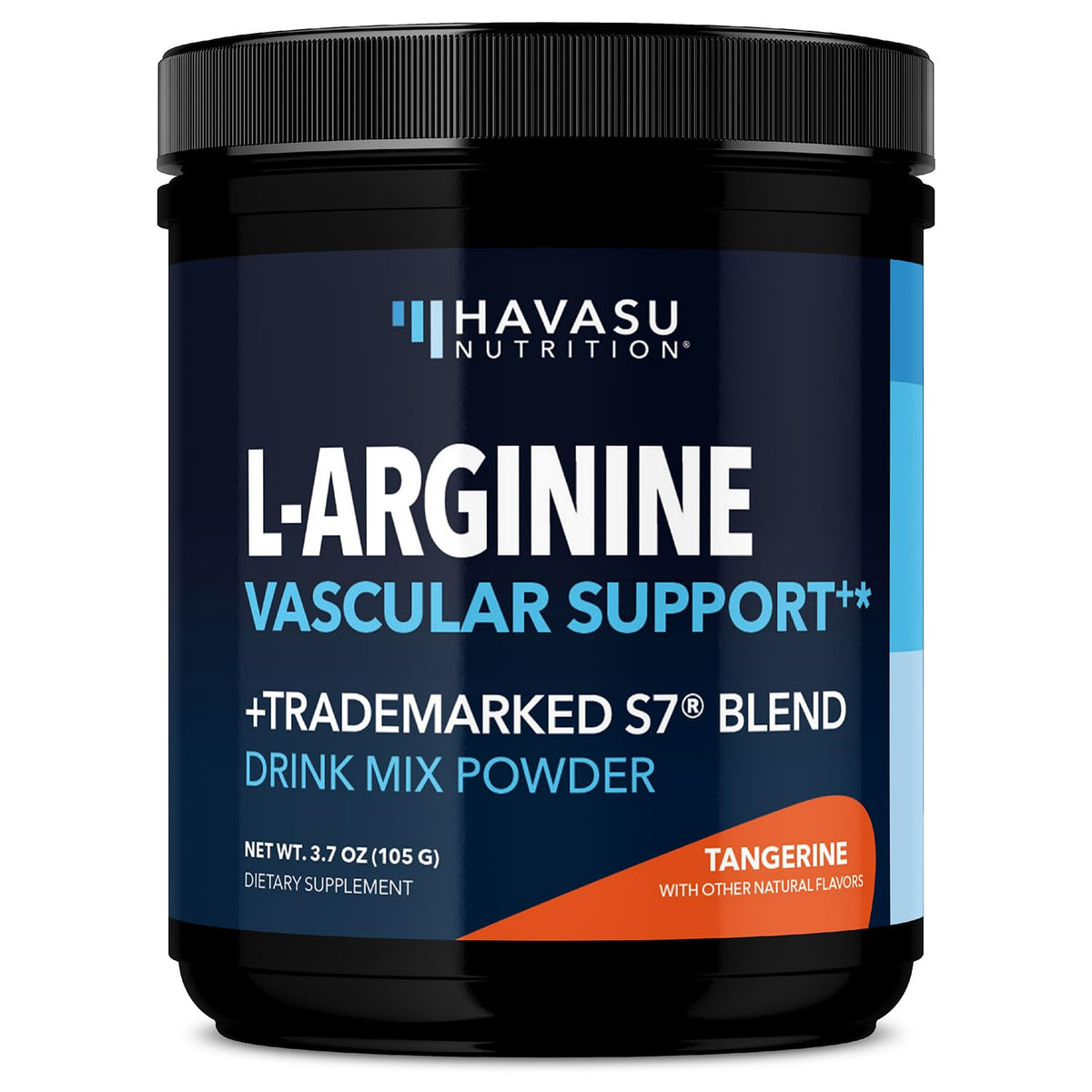 HAVASU NUTRITION L-Arginine powder bottle label showcasing endurance support for workouts.