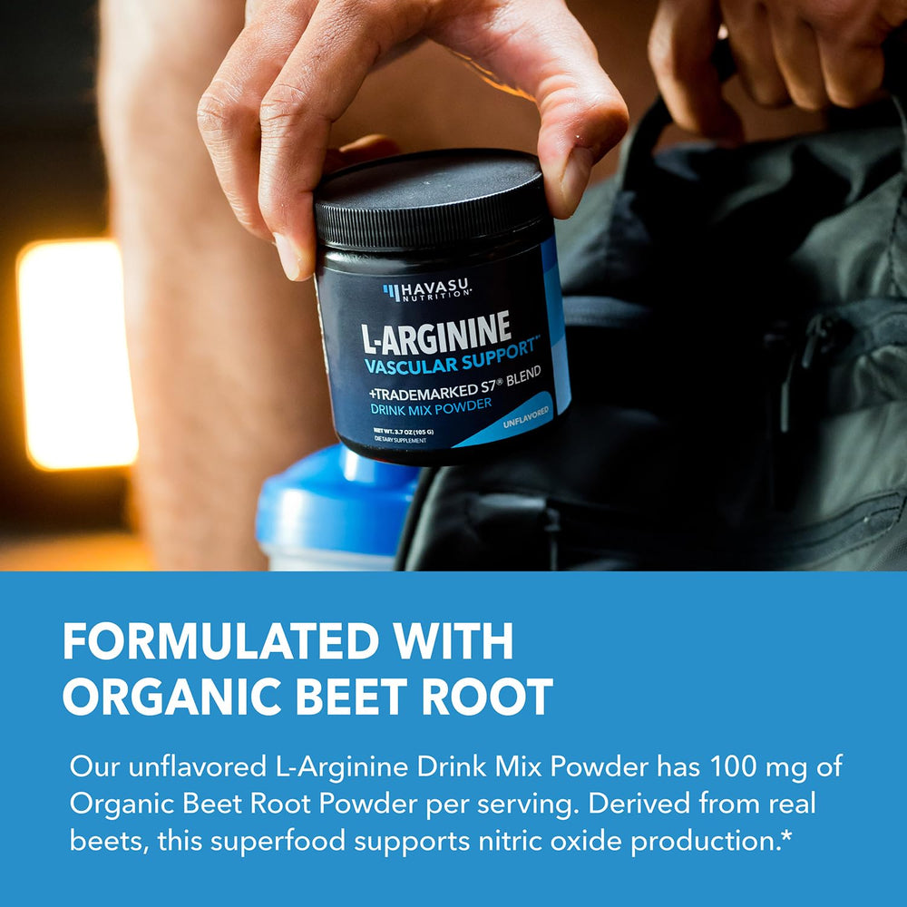 HAVASU NUTRITION L-Arginine powder unflavored tub ready for shake.
