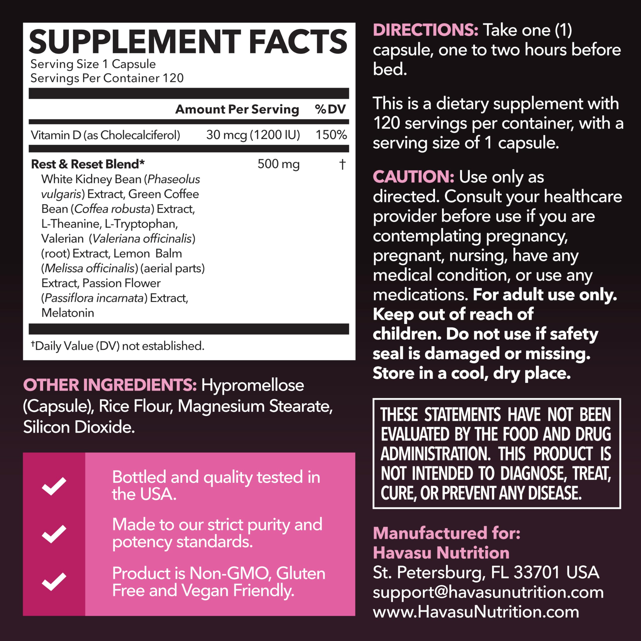 HAVASU Nutrition Night Time Fat Burner capsules ready for evening use