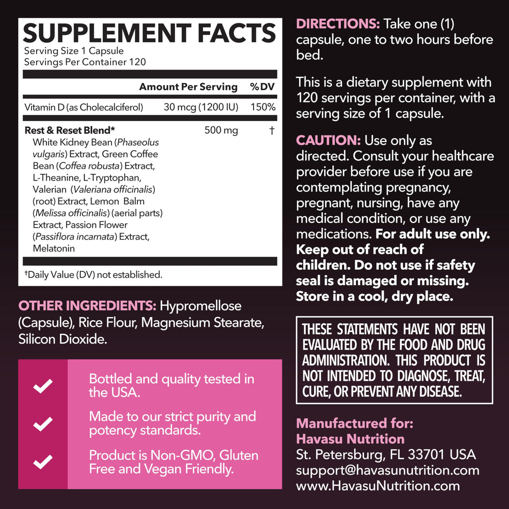 HAVASU Nutrition Night Time Fat Burner capsules ready for evening use