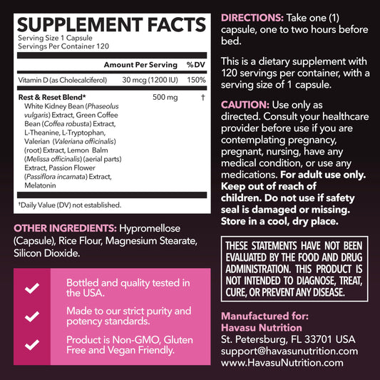 HAVASU Nutrition Night Time Fat Burner capsules ready for evening use