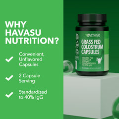 HAVASU Nutrition serving size and 40% IgG content noted on label.