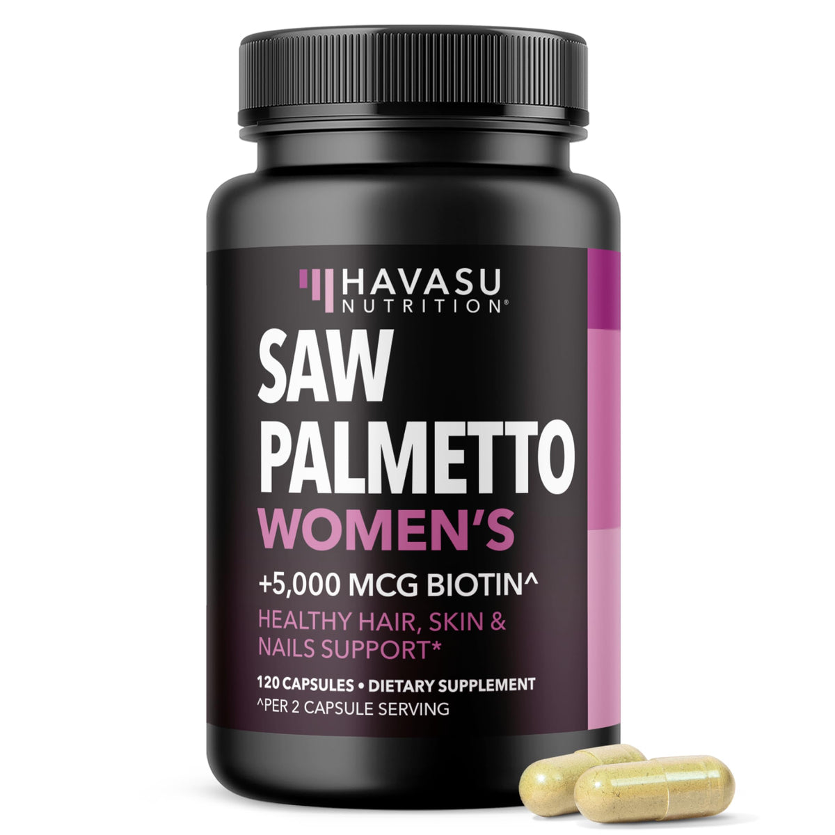 HAVASU NUTRITION Saw Palmetto bottle showing 1500mg blend for hair health