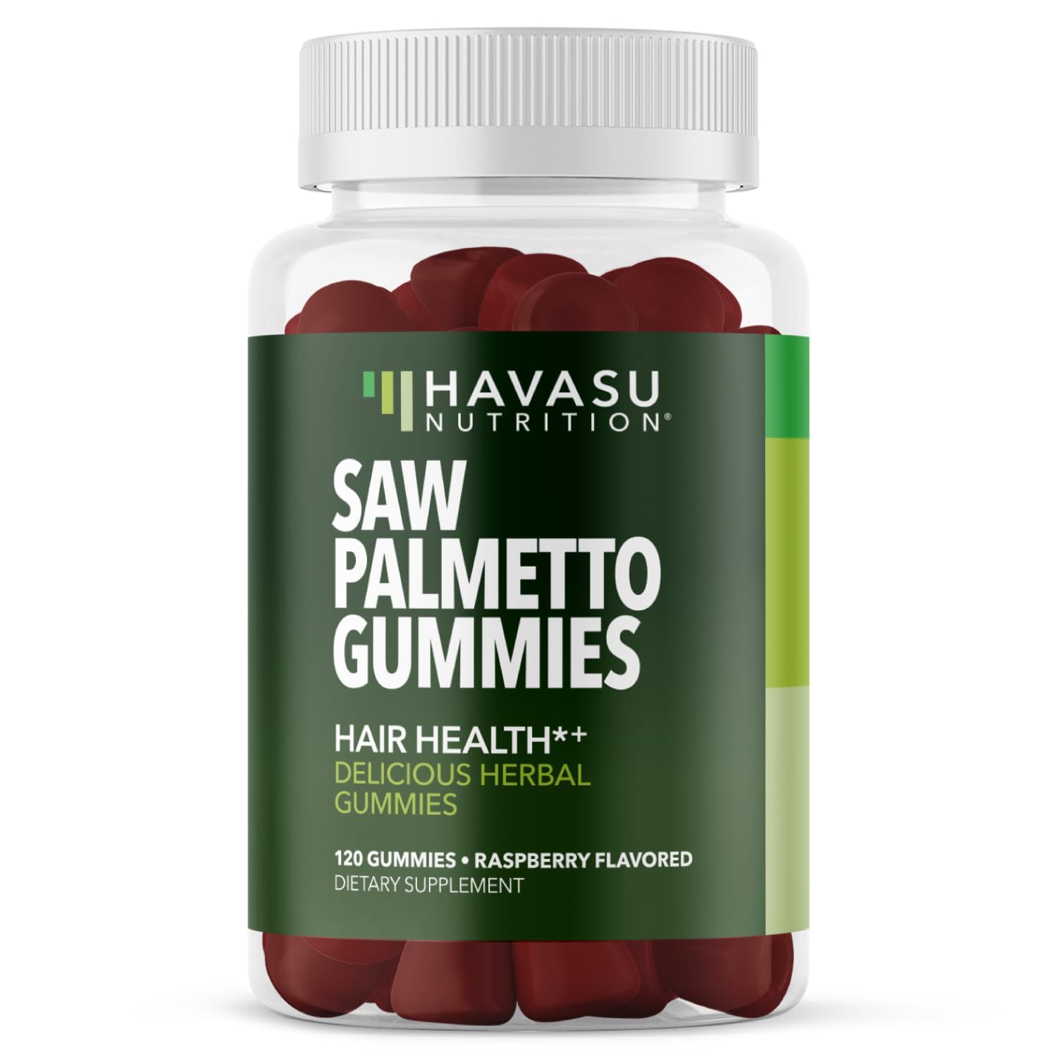 HAVASU Nutrition Saw Palmetto Gummies bottle front for daily hair and prostate support.