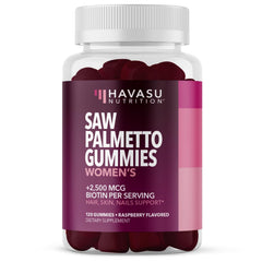Havasu Nutrition Saw Palmetto Biotin gummies bottle shows convenient daily beauty support
