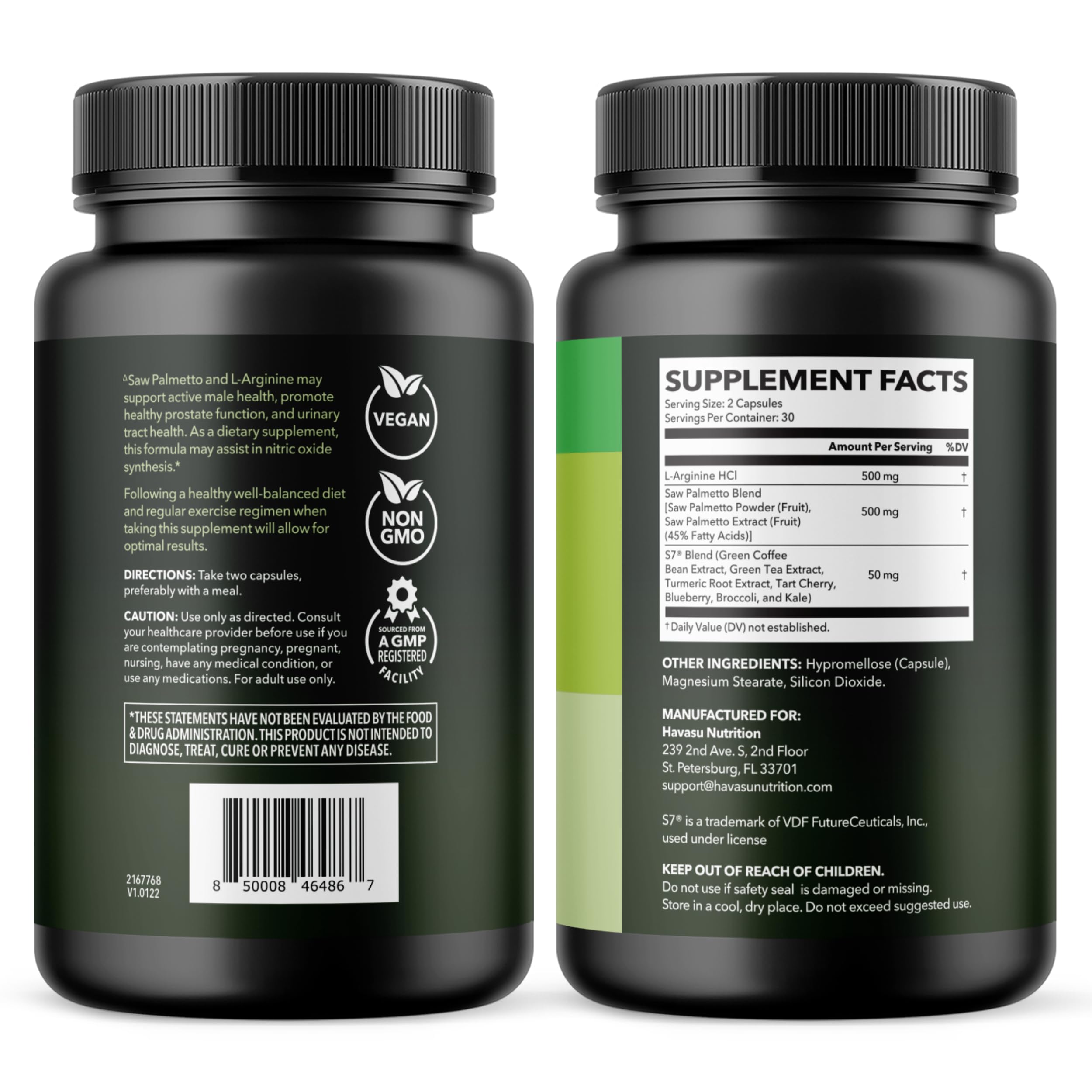Havasu Nutrition vegan non-GMO bottle emphasizes dietary compatibility for health-minded men