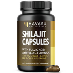 Havasu Shilajit Capsules bottle front for daily vitality support.