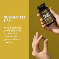 Havasu Shilajit Capsules in hand showing portable daily routine.