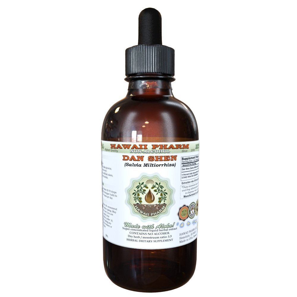 Hawaii Pharm Dan Shen bottle with pour, alcohol-free glycerite for daily wellness use.