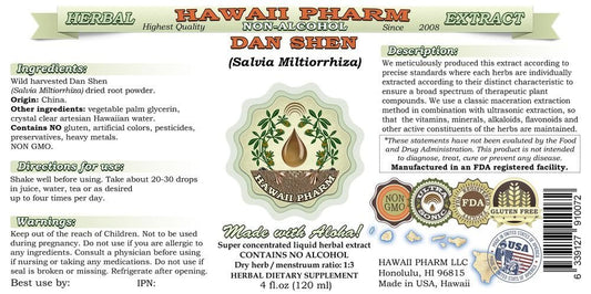 Closeup of label on Dan Shen glycerite highlighting natural ingredients and 1:3 concentration.