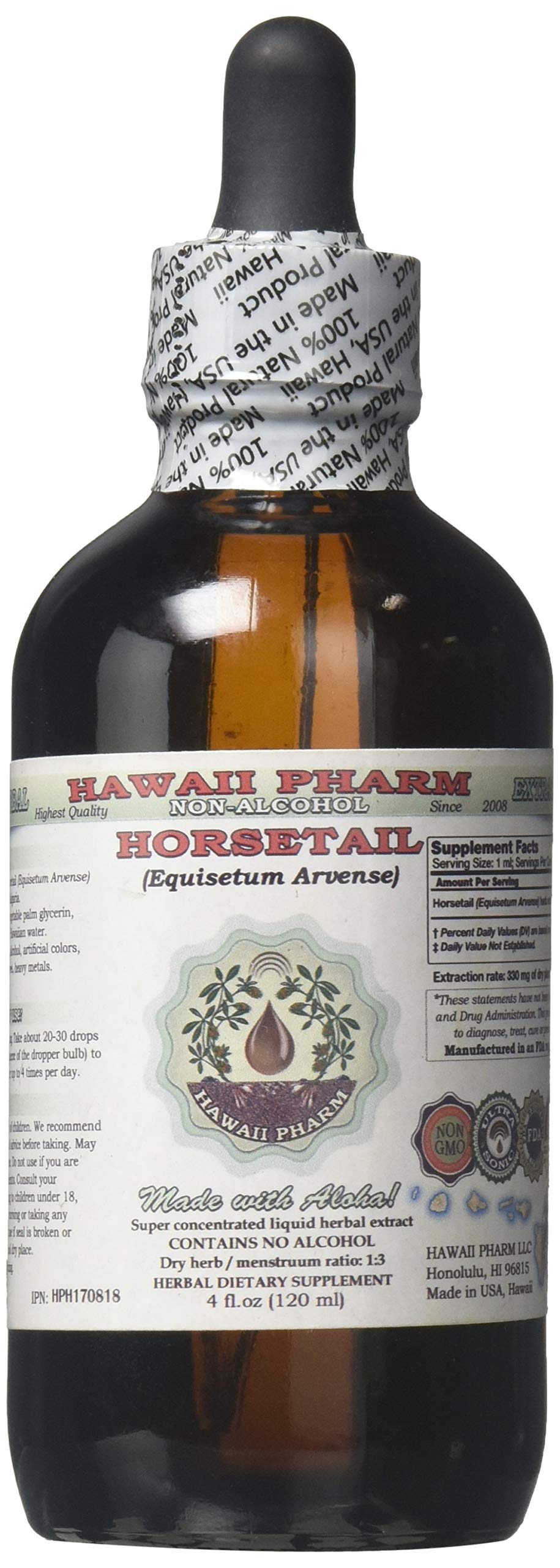 Hawaii Pharm Horsetail bottle pour for easy, alcohol-free daily use.