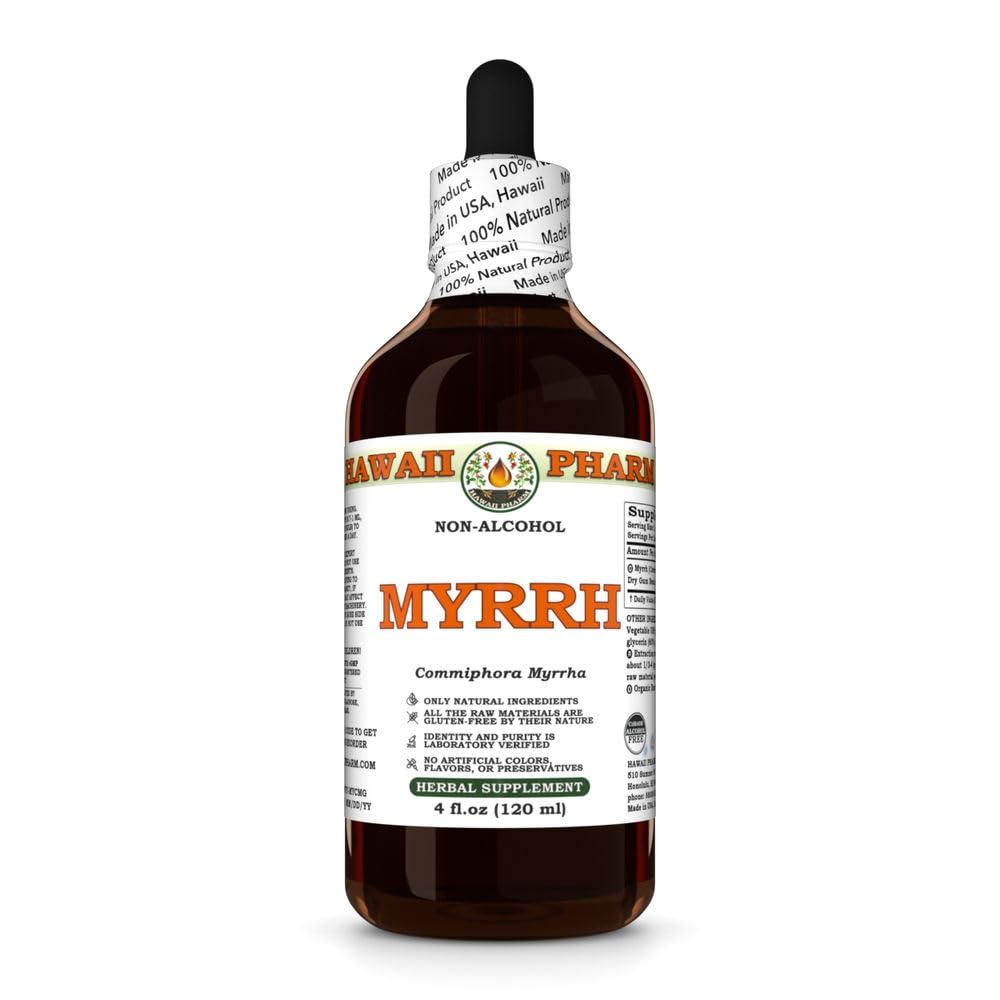 Hawaii Pharm Myrrh bottle pour for easy daily dosing in a natural glycerite