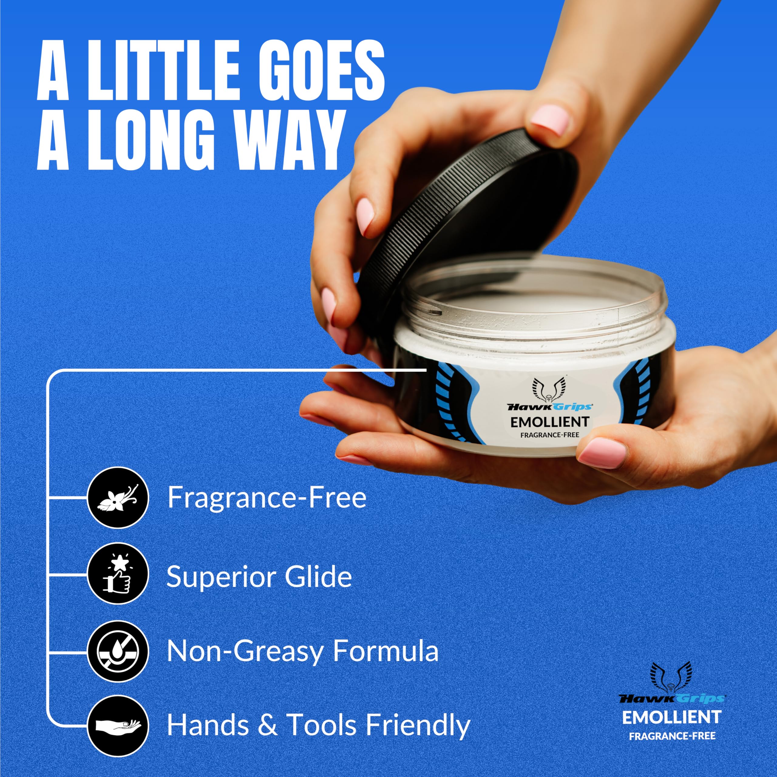 HawkGrips Made in USA label emphasizes clean vegan formulation for sensitive skin.
