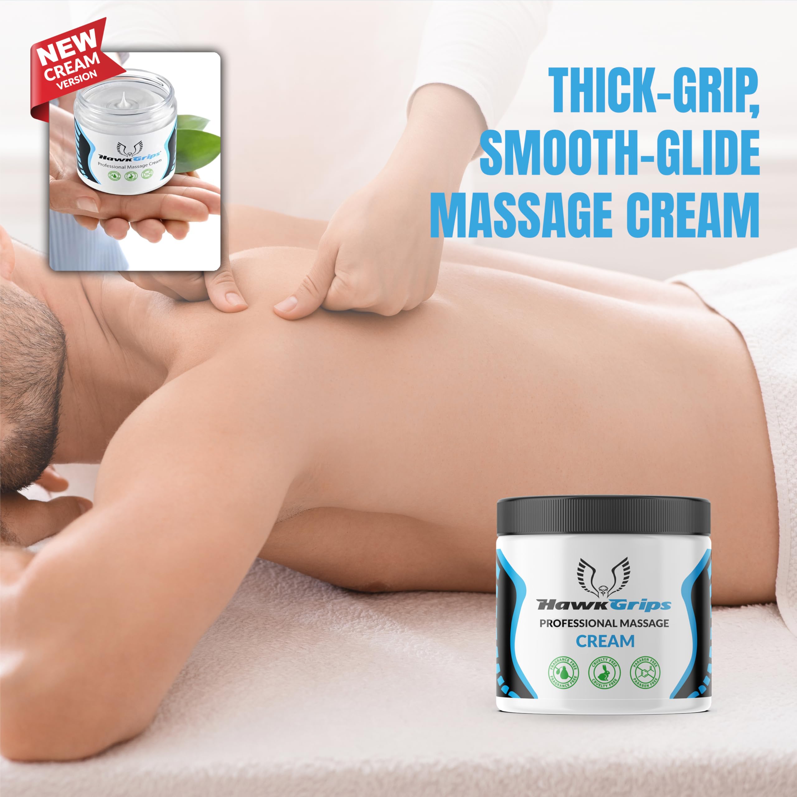 HawkGrips massage cream texture close-up medium glide for versatile body work