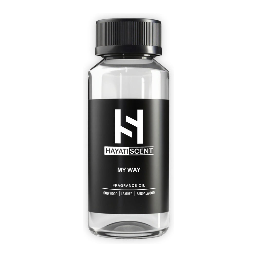 HAYATISCENT My Way bottle top view for premium home fragrance.