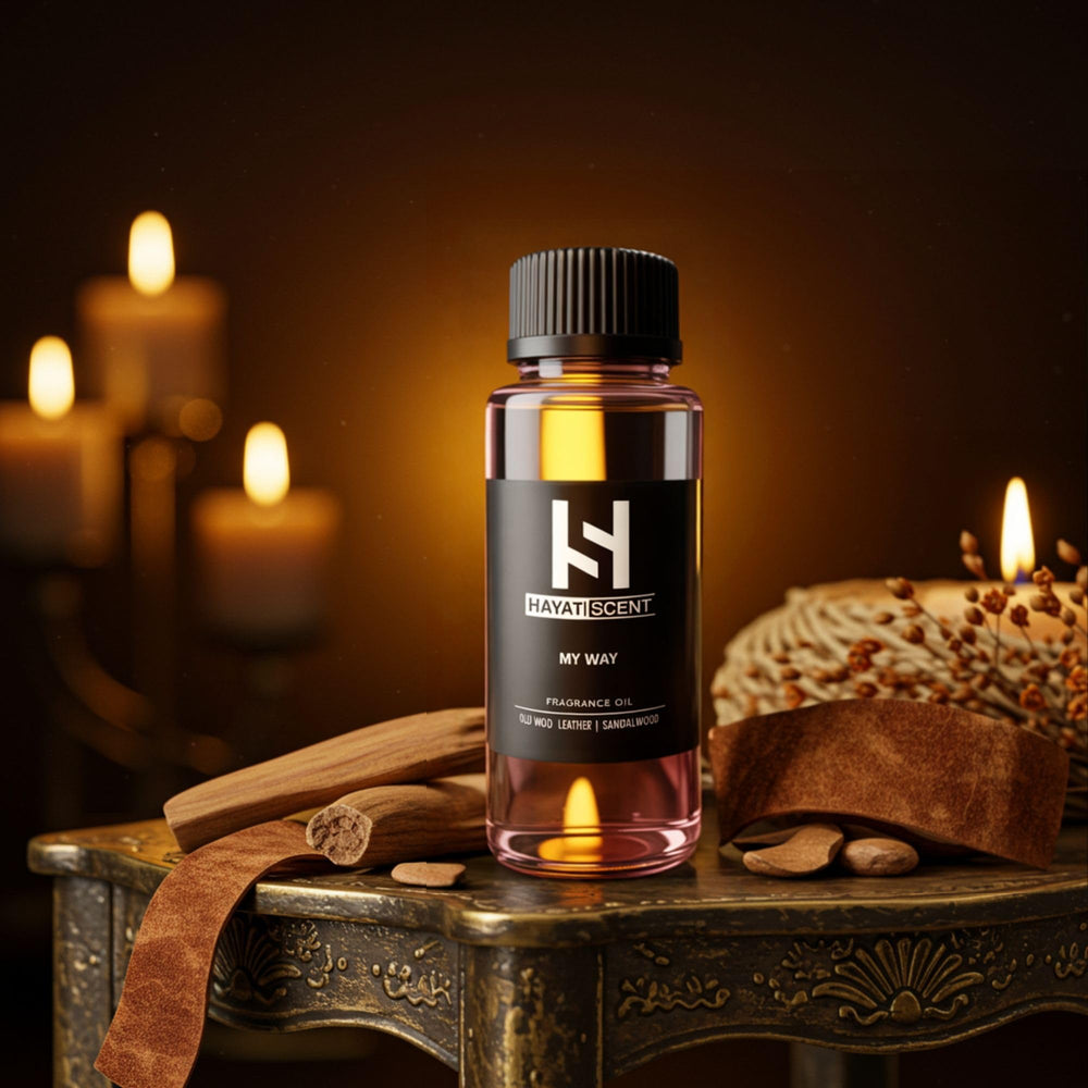 HAYATISCENT My Way diffuser oil bottle in a modern living space.