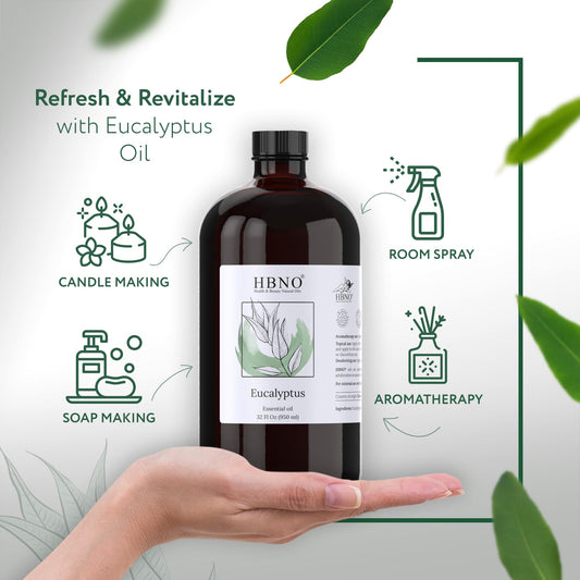 HBNO Eucalyptus Oil being poured from a bottle for diffusers