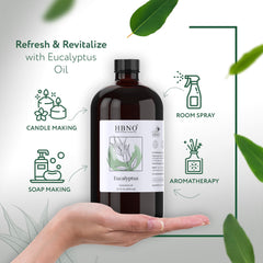 HBNO Eucalyptus Oil being poured from a bottle for diffusers