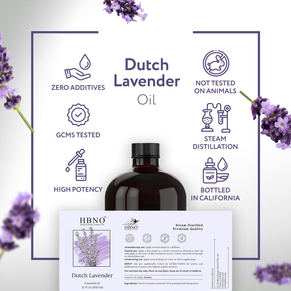 HBNO Lavender Dutch Oil label detail highlights origin and hexane-free quality