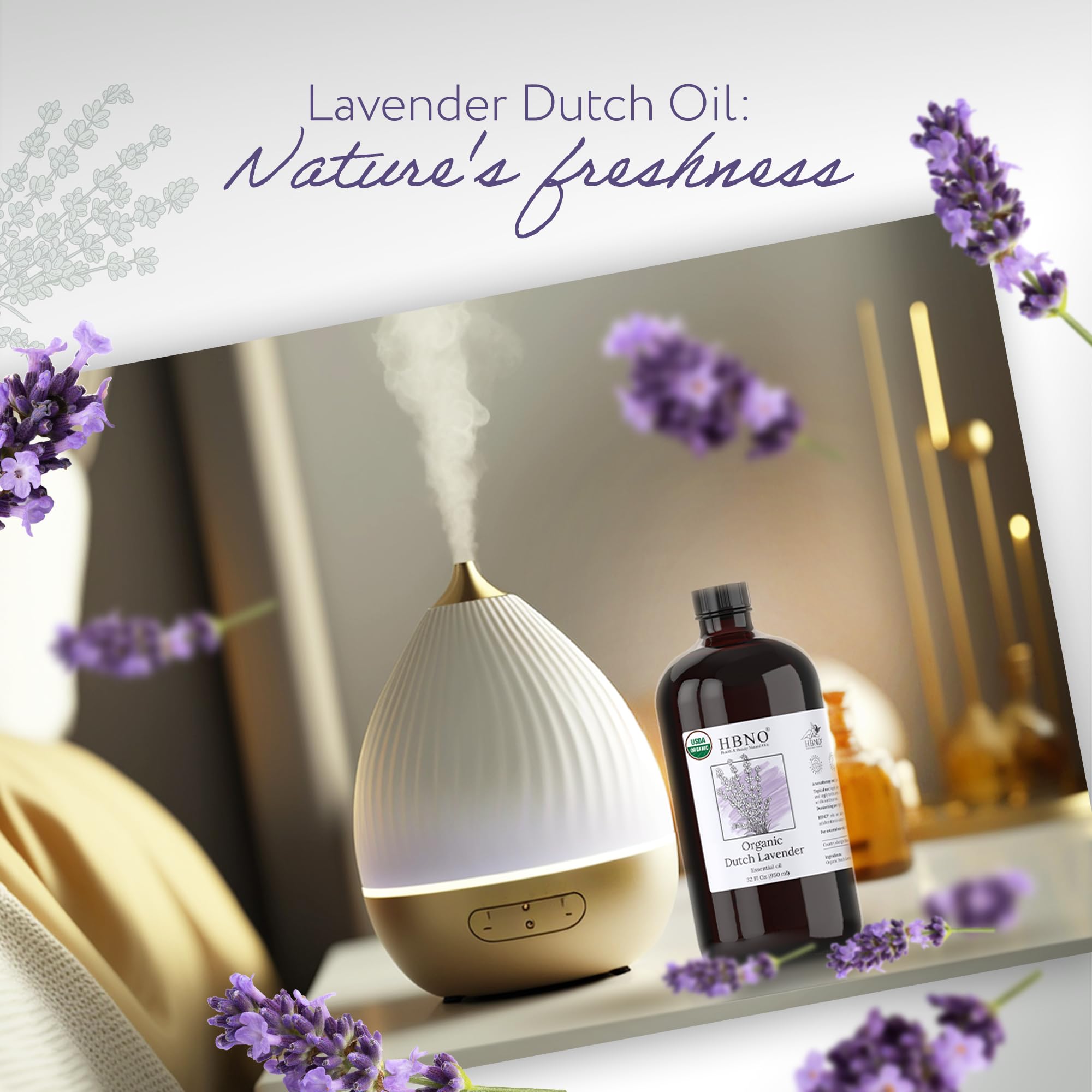 HBNO Organic Lavender Dutch Oil bottled in the USA.